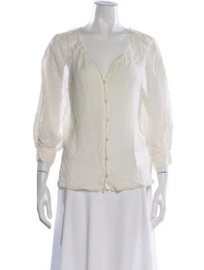 Pre-owned Alice And Olivia Silk V-neck Blouse In Neutral