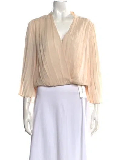 Pre-owned Alice And Olivia Silk V-neck Blouse In Neutrals