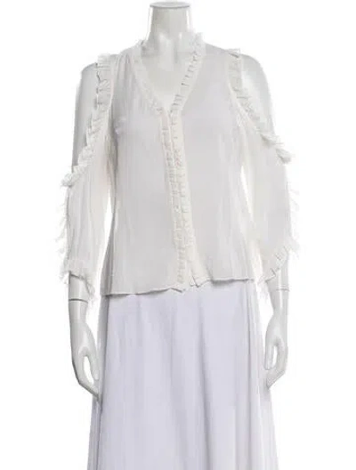 Pre-owned Alice And Olivia Silk V-neck Blouse In Neutrals