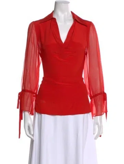 Pre-owned Alice And Olivia Silk V-neck Blouse In Red