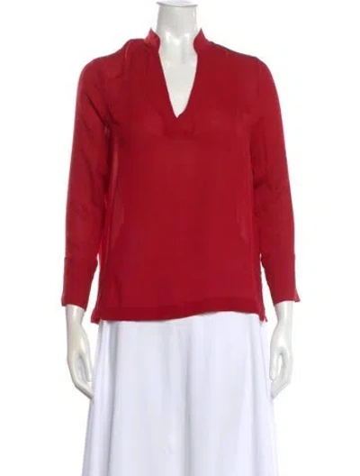 Pre-owned Alice And Olivia Silk V-neck Blouse In Red