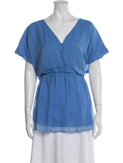 Pre-owned Alice And Olivia Silk V-neck Blouse W/ Tags In Blue