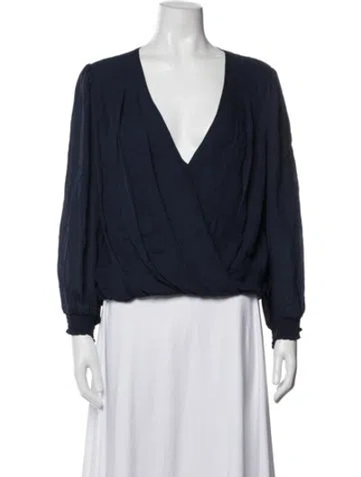 Pre-owned Alice And Olivia Silk V-neck Blouse W/ Tags In Blue