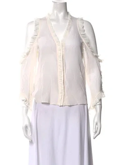 Pre-owned Alice And Olivia Silk V-neck Blouse In White