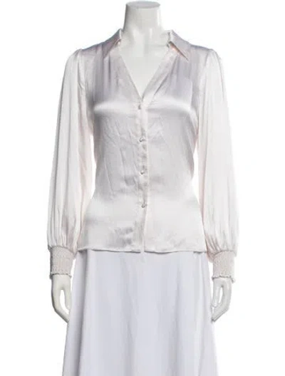 Pre-owned Alice And Olivia Silk V-neck Blouse In White