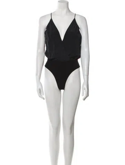 Pre-owned Alice And Olivia Silk V-neck Bodysuit In Black