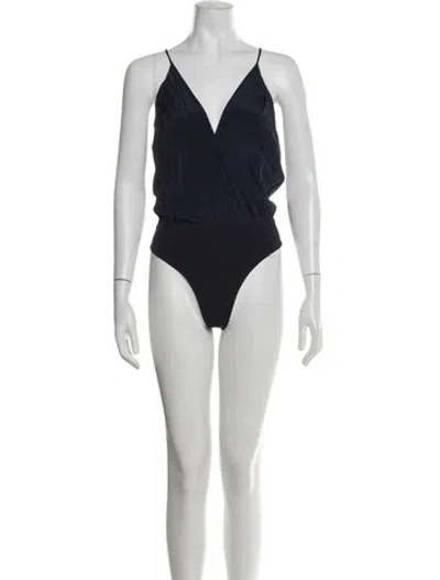 Pre-owned Alice And Olivia Silk V-neck Bodysuit In Blue