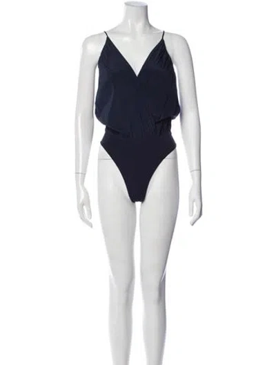 Pre-owned Alice And Olivia Silk V-neck Bodysuit In Blue