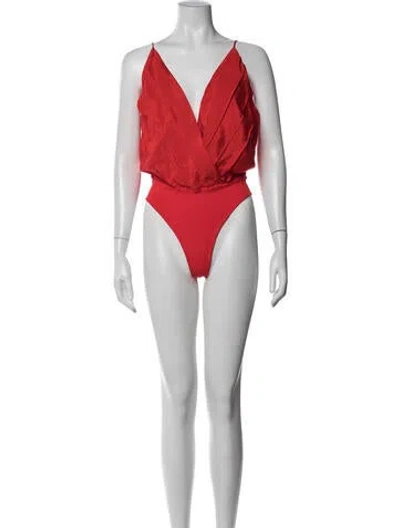 Pre-owned Alice + Olivia Silk V-neck Bodysuit In Red