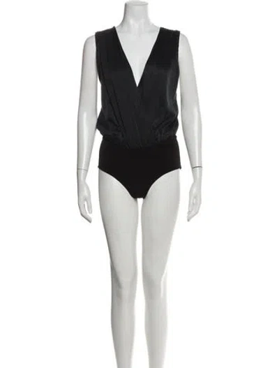 Pre-owned Alice And Olivia Silk V-neck Bodysuit W/ Tags In Black