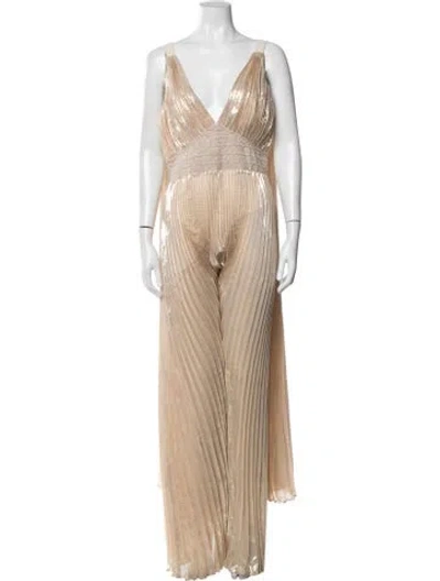 Pre-owned Alice And Olivia Silk V-neck Jumpsuit W/ Tags In Neutrals