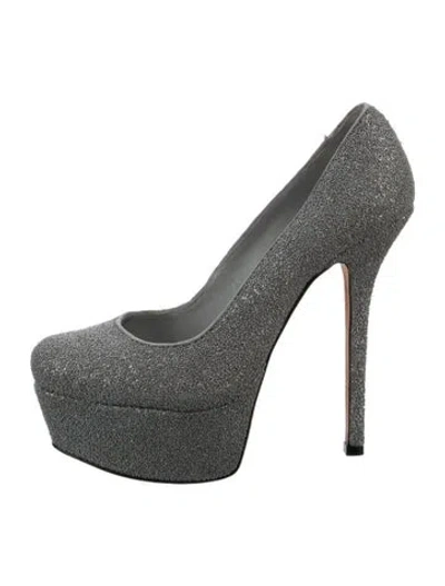 Pre-owned Alice And Olivia Silver Glitter Accents Pumps