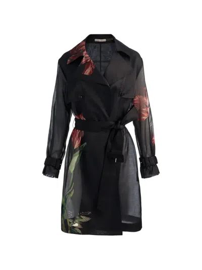 Alice And Olivia Silvia Belted Trench Coat In Black
