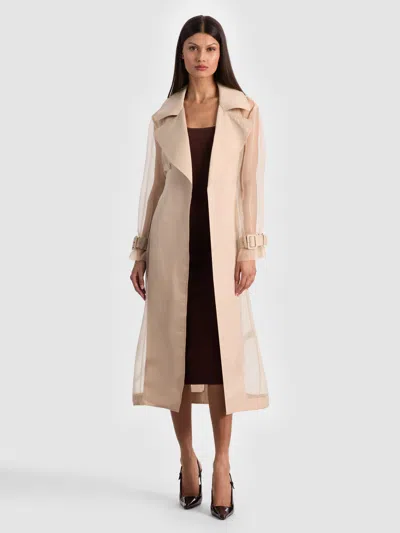 Alice And Olivia Silvia Sheer Mixed Media Trench Coat In Brown