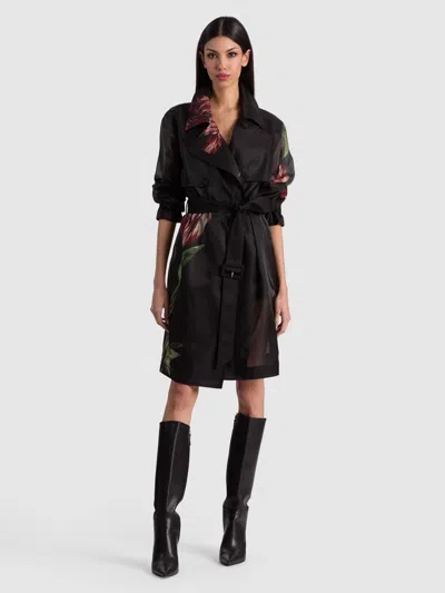 Alice And Olivia Silvia Sheer Midi Trench In Black