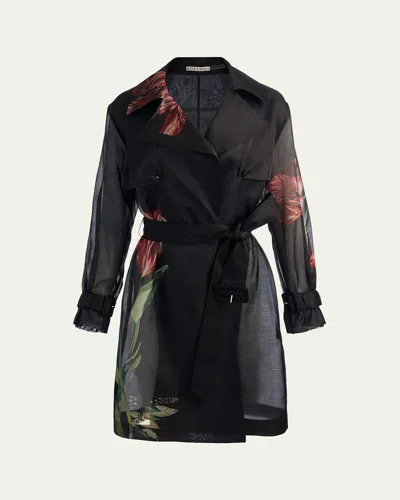 Alice And Olivia Silvia Sheer Trench Coat In Black