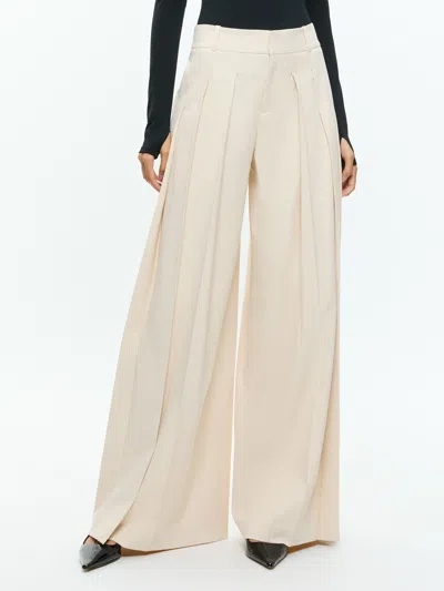 Alice And Olivia Simon High Rise Wide Leg Pleated Trouser In Solid Oatmeal