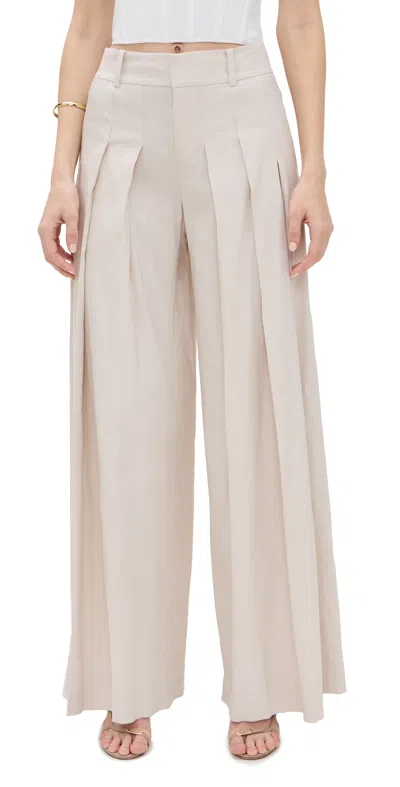 Alice And Olivia Simon Wide Leg Pleated Trousers Oatmeal