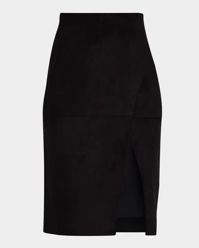 ALICE AND OLIVIA SIOBHAN SUEDE FRONT SLIT WRAP MIDI SKIRT
