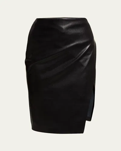 Alice And Olivia Siobhan Vegan Leather Knee-length Wrap Skirt In Black