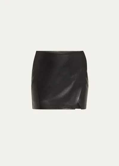 Alice And Olivia Siobhan Vegan Leather Wrap Mini Skirt In Black