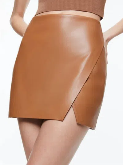 Alice And Olivia Siobhan Vegan Wrap Mini Skirt In Camel