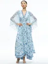 Alice And Olivia Alice + Olivia Sion Floral Long Sleeve Pleated Maxi Dress In Je L'adore Spring Sky