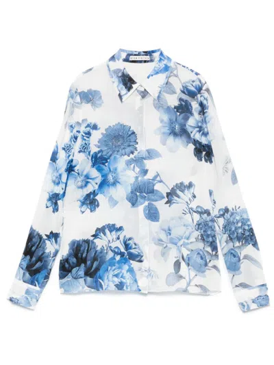 Alice And Olivia Sky Blue Willa Printed Silk Shirt