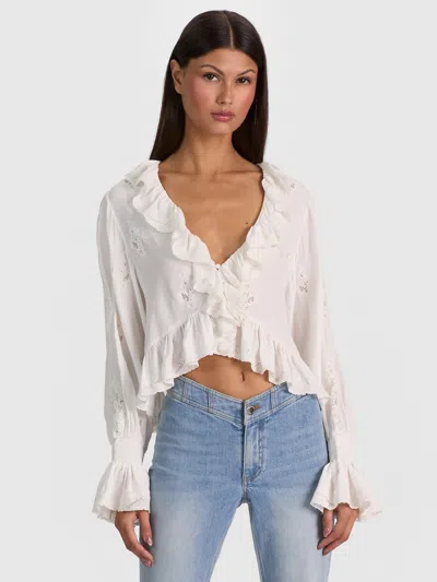Alice And Olivia Skye Ruffled Blouse In White