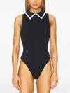 Alice And Olivia Sleeveless Collar Bodysuit In Blue