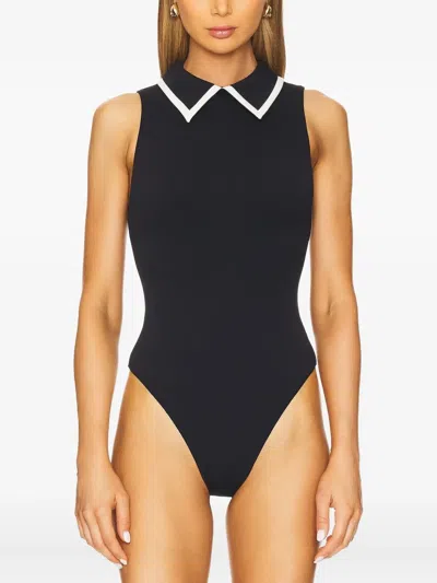 Alice And Olivia Sleeveless Collar Bodysuit In Blue