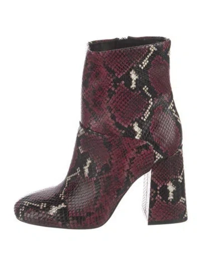 Pre-owned Alice And Olivia Snakeskin Animal Print Boots In Burgundy