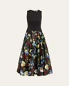 Alice And Olivia Adley Sleeveless Drop Waist Flare Midi Dress In Black
