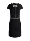Alice And Olivia Sophie Cap Sleeve Mini Dress With Embellished Bow Detail In Black
