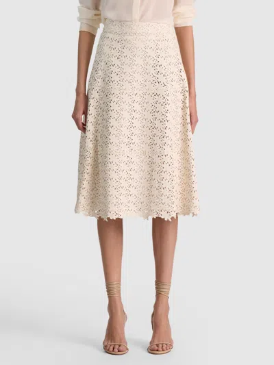 Alice And Olivia Sosie Laser-cut Leather Midi Skirt In White