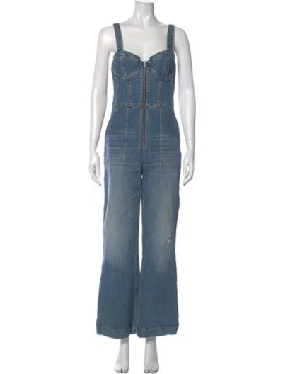 Pre-owned Alice And Olivia Square Neckline Jumpsuit In Blue