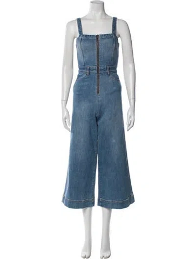Pre-owned Alice And Olivia Square Neckline Jumpsuit In Blue