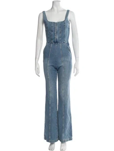 Pre-owned Alice And Olivia Square Neckline Jumpsuit In Blue