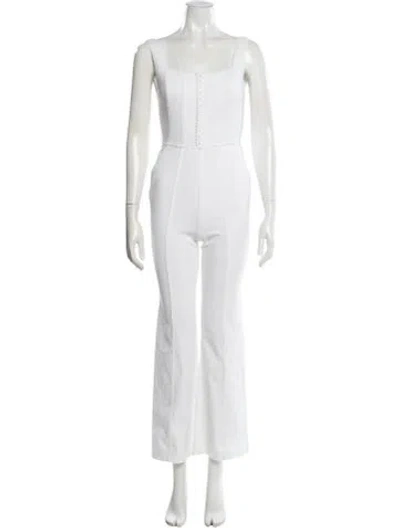 Pre-owned Alice And Olivia Square Neckline Jumpsuit In White