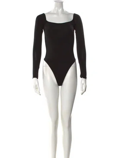 Pre-owned Alice And Olivia Square Neckline Long Sleeve Bodysuit In Black