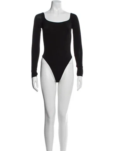 Pre-owned Alice And Olivia Square Neckline Long Sleeve Bodysuit In Black
