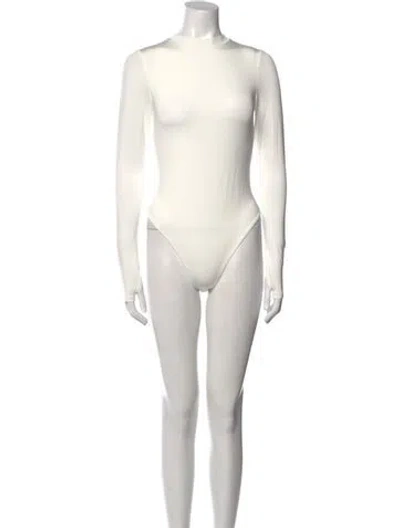 Pre-owned Alice And Olivia Square Neckline Long Sleeve Bodysuit In White