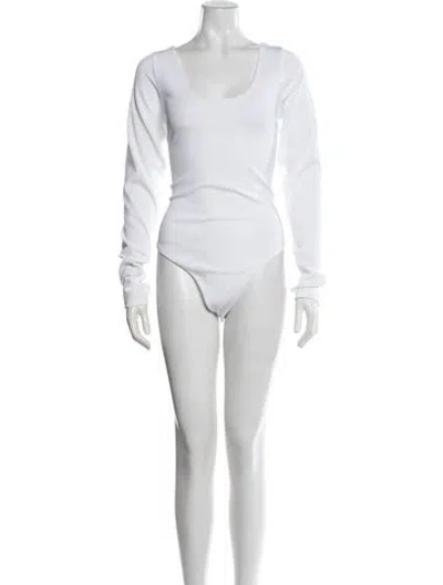 Pre-owned Alice And Olivia Square Neckline Long Sleeve Bodysuit In White