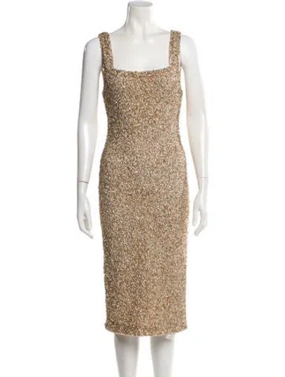 Pre-owned Alice And Olivia Square Neckline Midi Length Dress In Gold