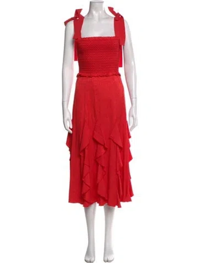 Pre-owned Alice And Olivia Square Neckline Midi Length Dress In Red