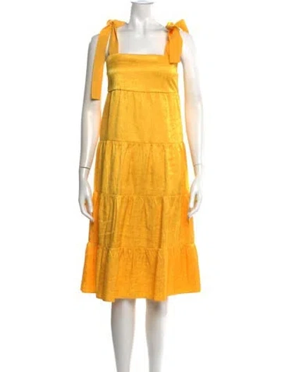 Pre-owned Alice And Olivia Square Neckline Midi Length Dress In Yellow