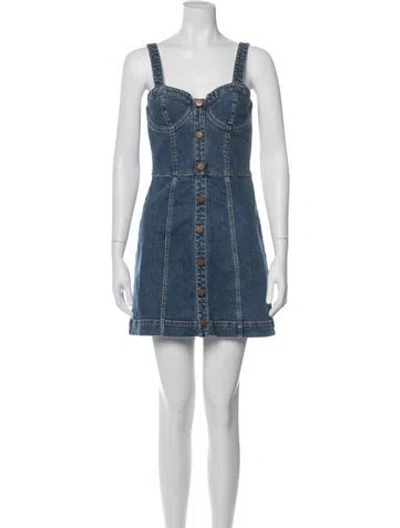 Pre-owned Alice And Olivia Square Neckline Mini Dress In Blue