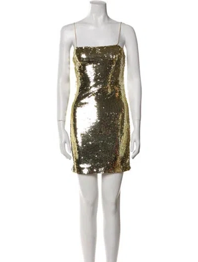Pre-owned Alice And Olivia Square Neckline Mini Dress In Gold
