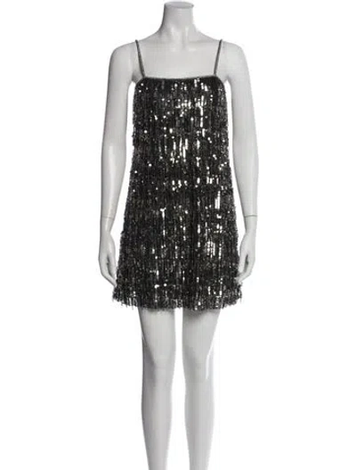 Pre-owned Alice And Olivia Square Neckline Mini Dress In Silver
