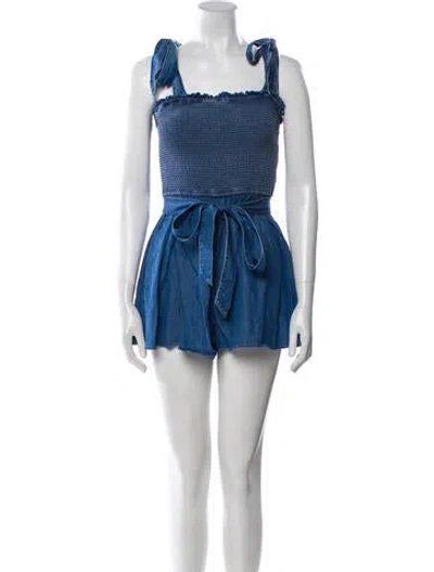 Pre-owned Alice And Olivia Square Neckline Romper In Blue